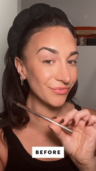 Selfie of Commerce writer Lily Wohlner before applying the Hourglass Voyeur Waterproof Gel Eyeliner