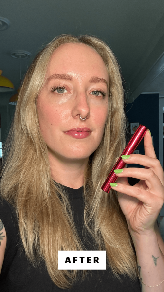 Selfie of Content director Kara McGrath after applying the Hourglass Phantom Volumizing Glossy Balm
