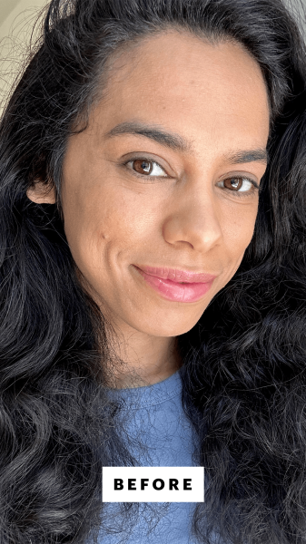 Selfie of Shopping director Shanna Shipin before applying the Hourglass Unlocked Defining and Lengthening Tubing Mascara