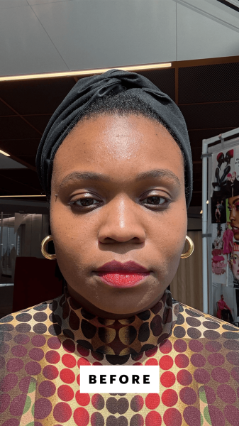 Selfie of Editorinchief Jessica Cruel before applying the Hourglass Veil Hydrating Skin Tint