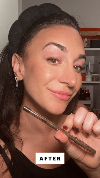 Selfie of Commerce writer Lily Wohlner after applying the Hourglass Voyeur Waterproof Gel Eyeliner