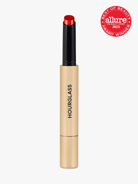 Hourglass Phantom Volumizing Glossy Lip Balm with red 2023 Best of Beauty Award winner seal on light gray background