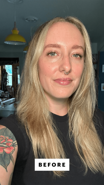 Selfie of Content director Kara McGrath before applying the Hourglass Phantom Volumizing Glossy Balm